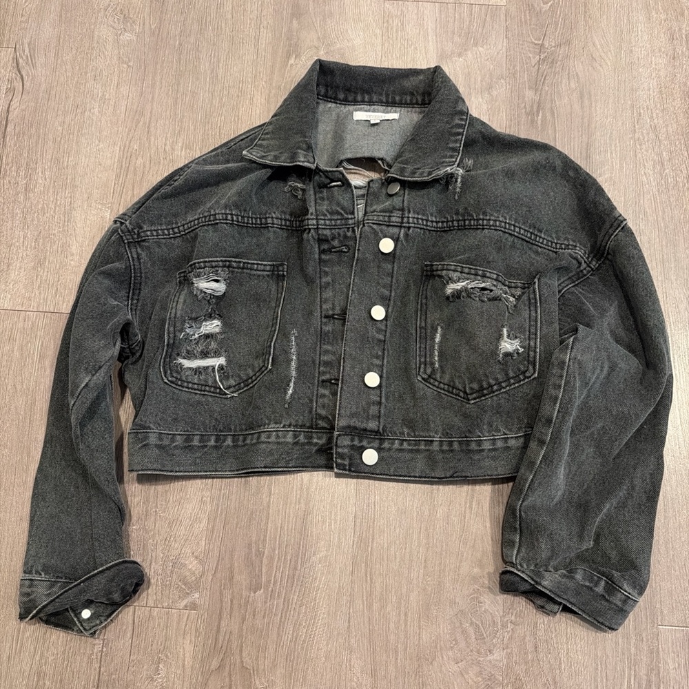 Buckle Black Distressed Cropped Denim Jacket